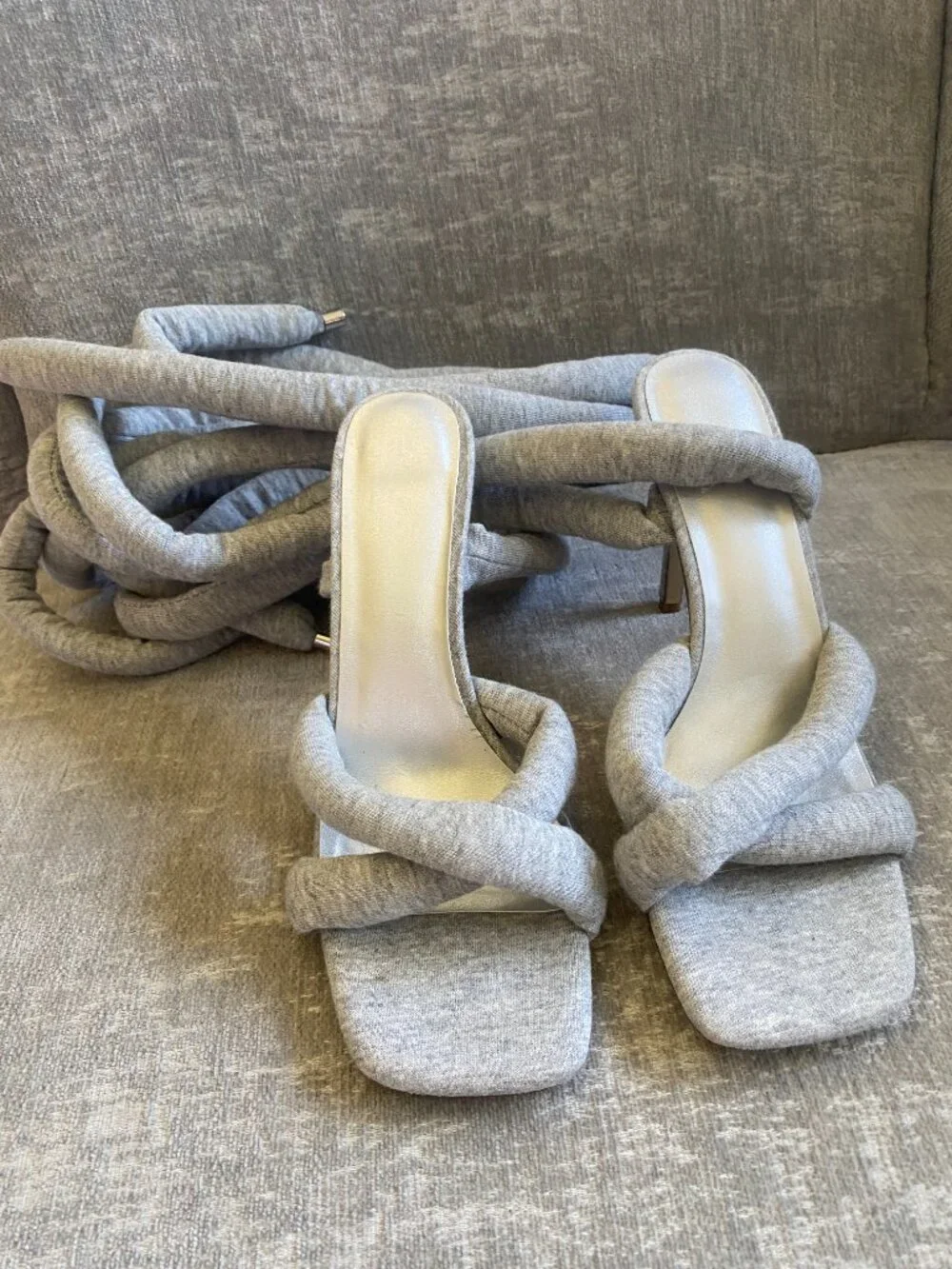 Strappy High Heels Gladiator Sandals With Grey Jersey Size 9 Like New